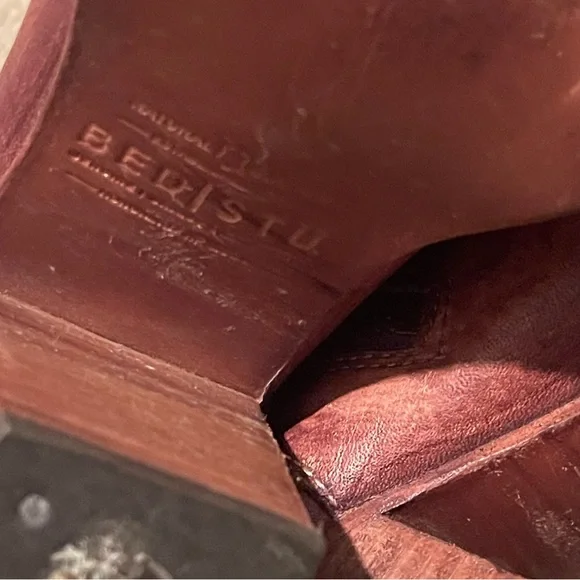 Bed Stu women chestnut brown distressed leather caged stacked heel shoes, 8 1/2 - Picture 11 of 12